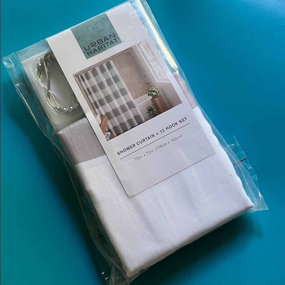 NEW Urban Habitat White Grey Shower Curtain with Hooks